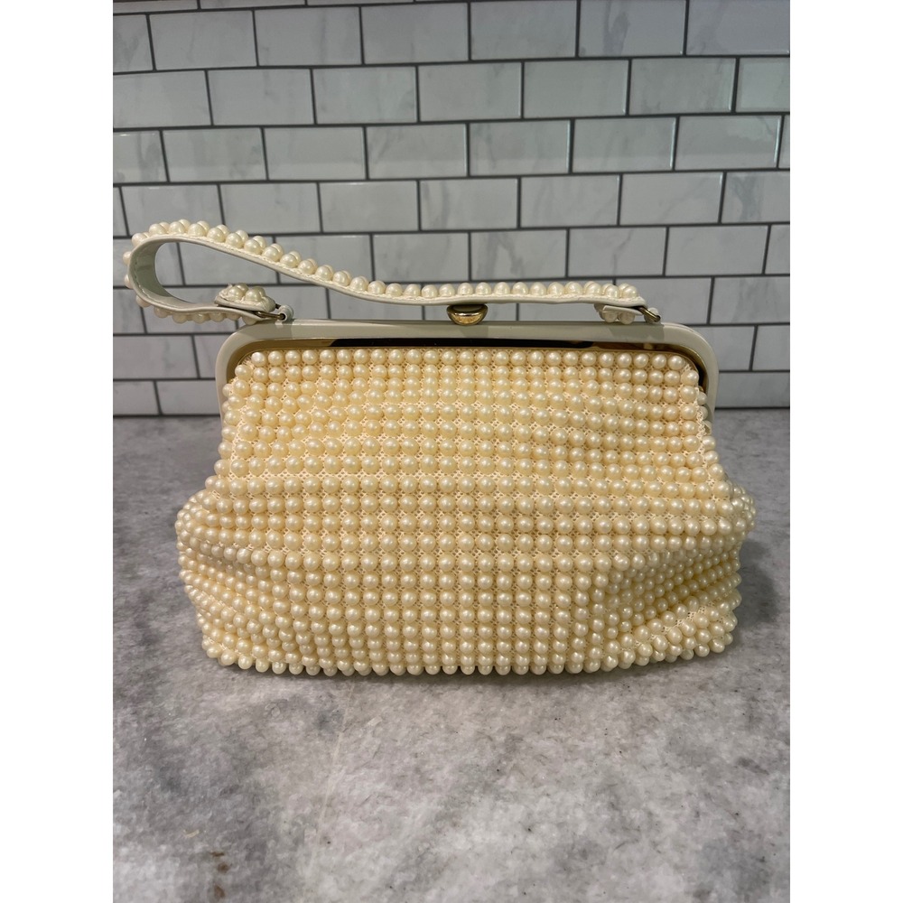 Grandee Bead Handbag Women Small Cream Faux Pearl Vintage Wedding Formal Purse